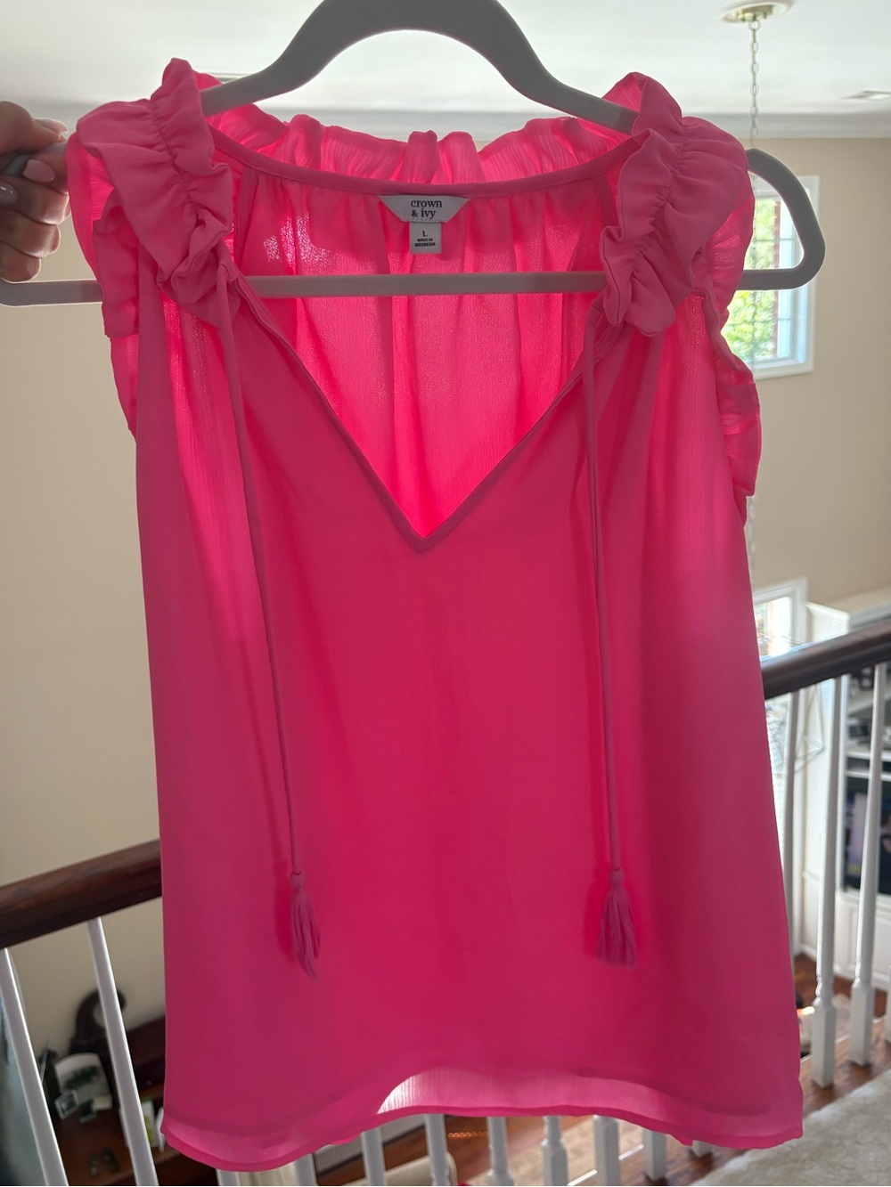 crown & ivy Hot Pink Ruffle Strap Chiffon Camisole